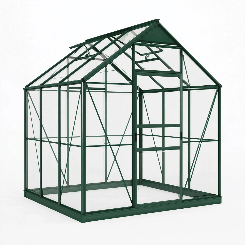 Gewächshaus 190 x 190 x 195 cm aus Aluminium und transparenten Paneelen dunkelgrün mit Dachfenster