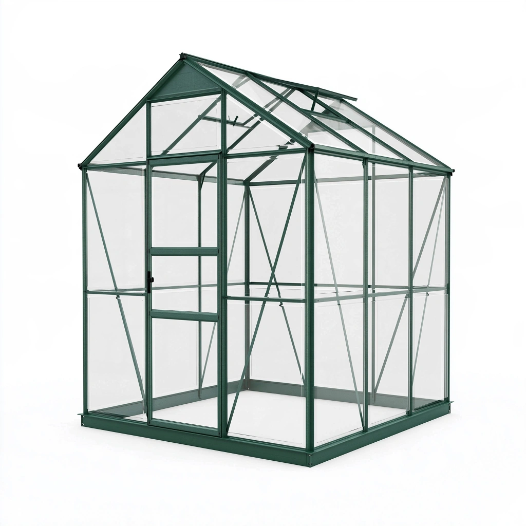 Gewächshaus 190 x 190 x 195 cm aus Aluminium und Polycarbonat Grün Transparent mit Schiebetür