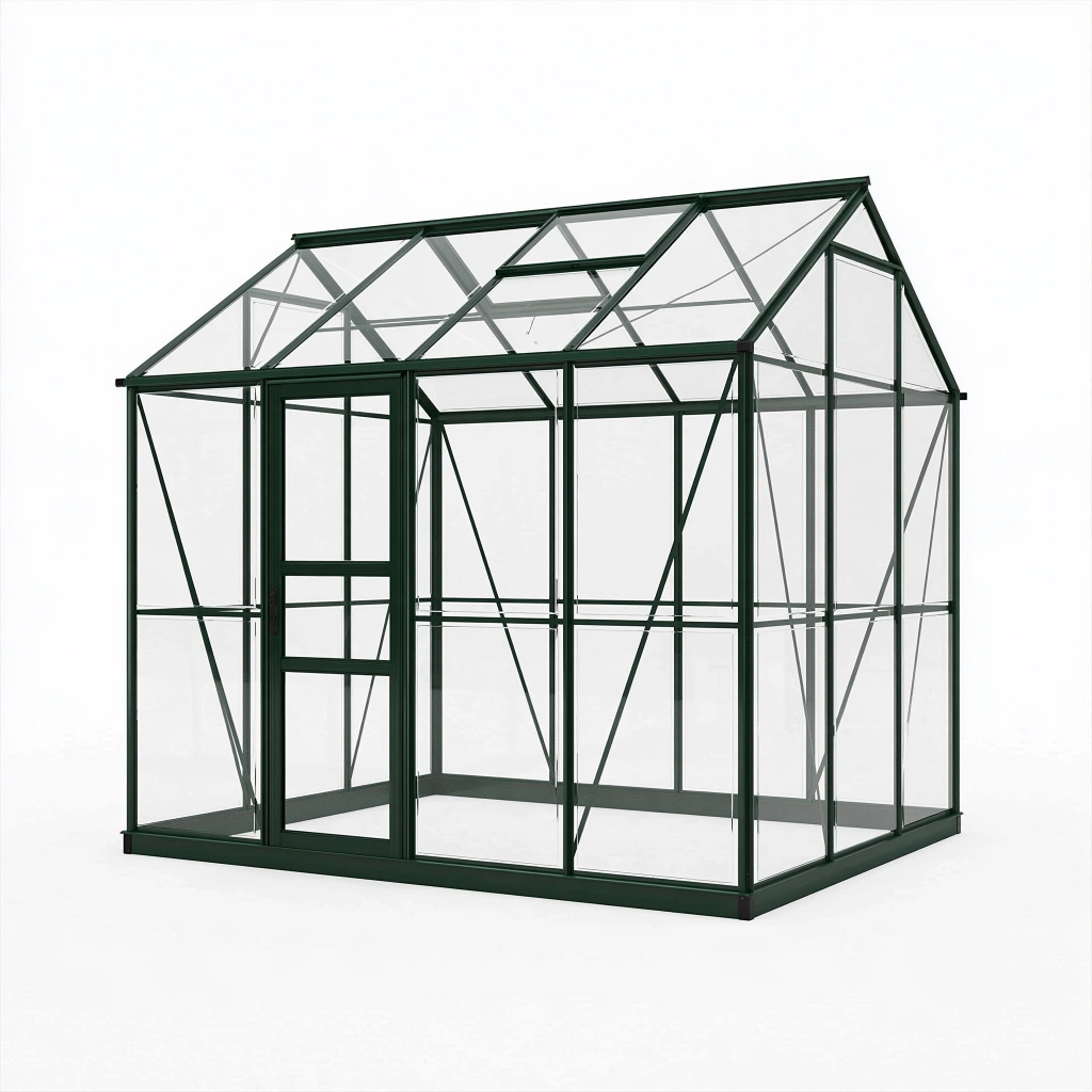 Gewächshaus 190 x 190 x 195 cm Aluminium Polycarbonat Dunkelgrün mit Schiebetür und Dachfenster