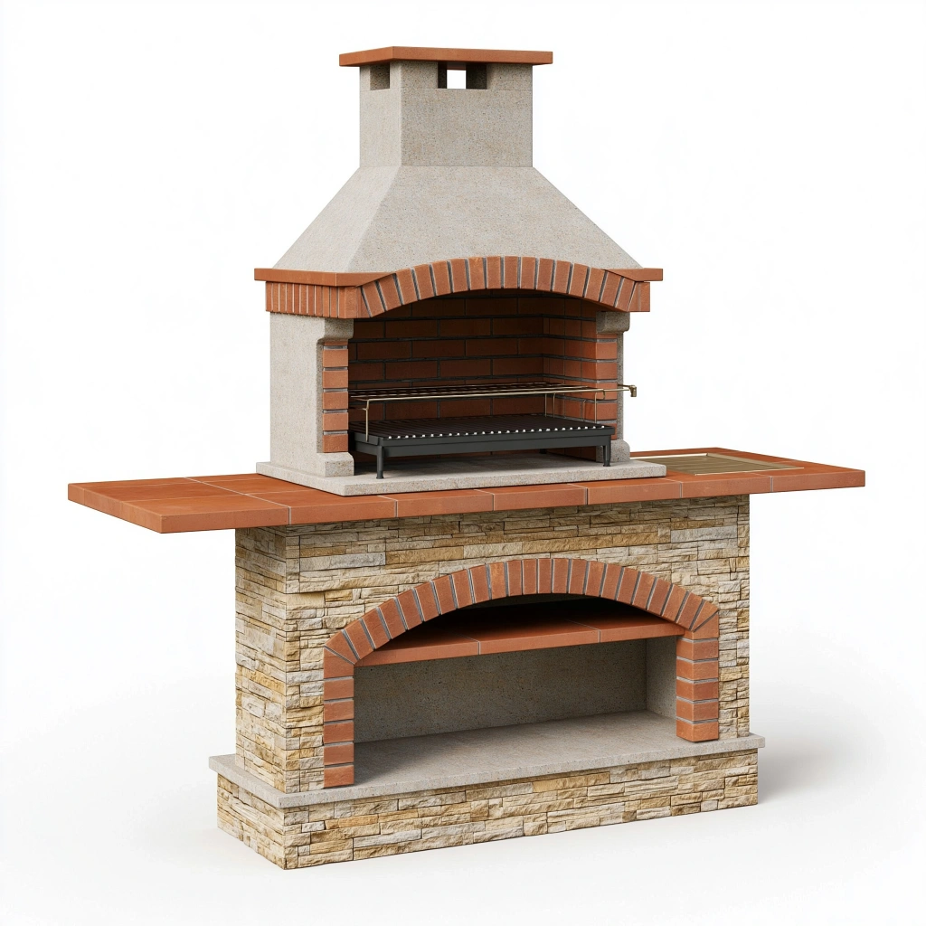 Gartenkamin Grill 180 x 75 x 240 cm Stein Beige Terrakotta mit Grillrost