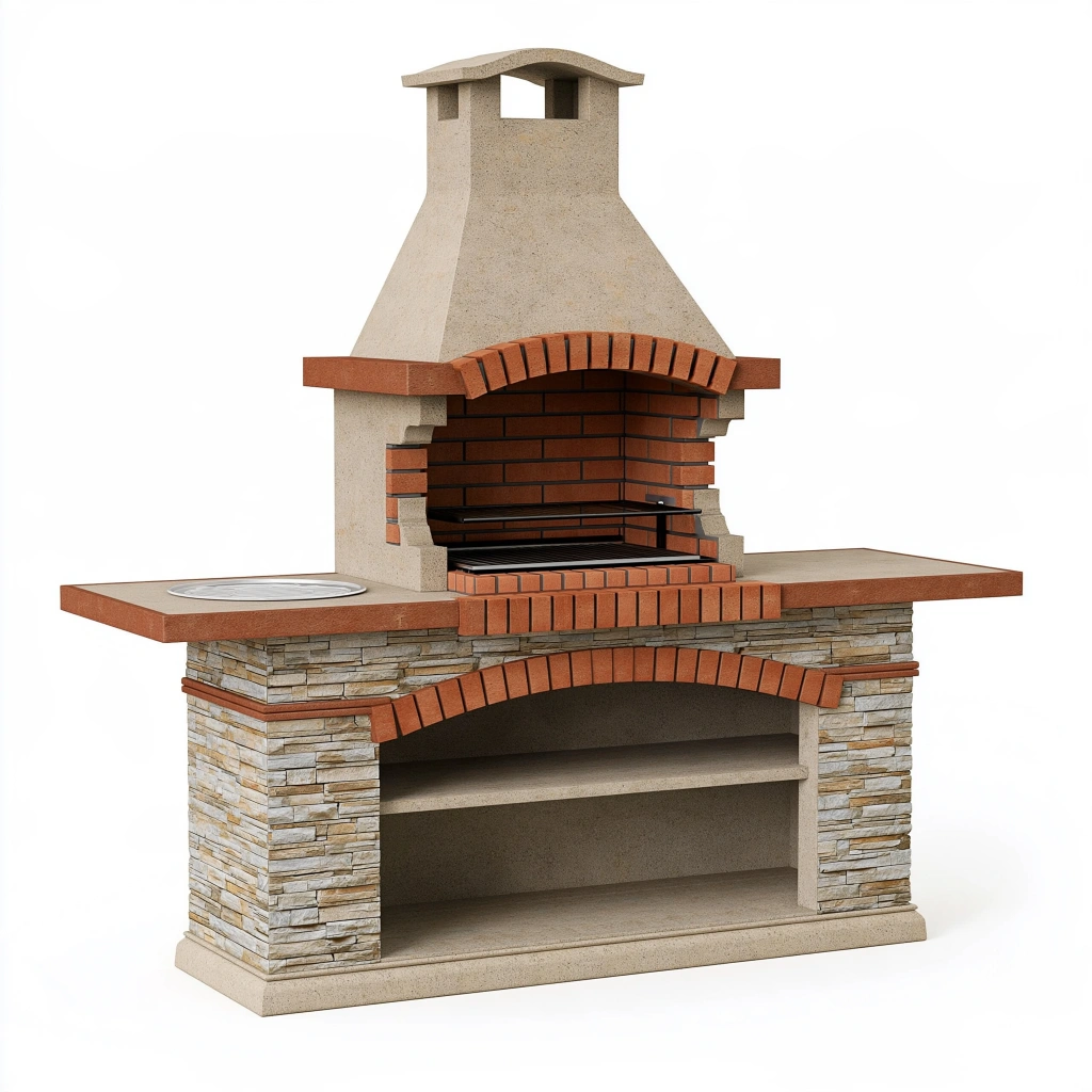 Grillkamin 180 x 70 x 220 cm Beton Stein Beige Terrakotta für den Garten mit Kaminabzug