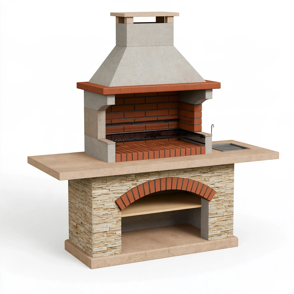 Gartenkamin Grill 150 x 70 x 220 cm Stein Ziegel Rot Beige mit Grillrost
