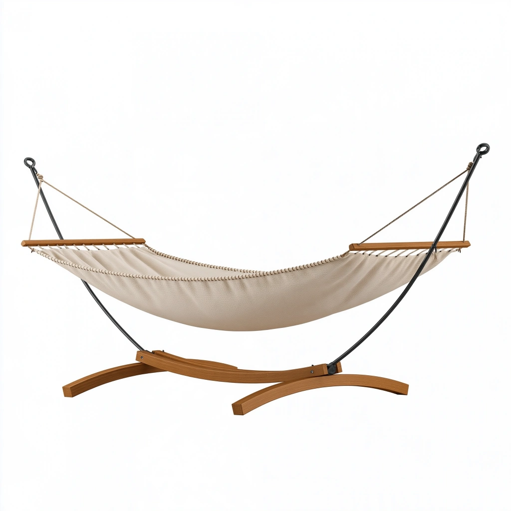 Hängematte mit Gestell 300 x 100 x 110 cm Beige Holz Metall für Garten und Terrasse