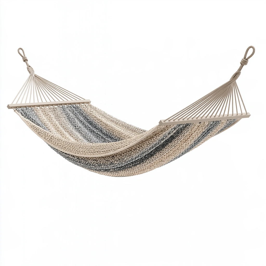 Hängematte 200 x 80 cm aus geflochtenem Textil Beige Grau mit Holzspreizstäben