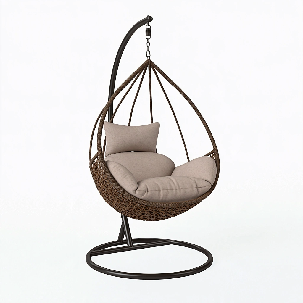 Hängesessel 120 x 100 x 195 cm braunes Flechtmaterial mit Metallgestell für Innenbereich und überdachten Außenbereich