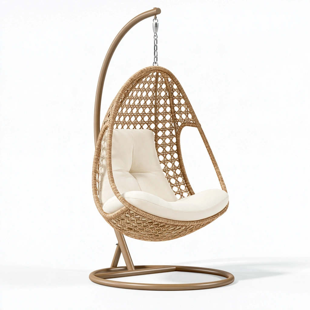 Hängesessel 105 x 95 x 195 cm Geflecht Beige Creme mit Metallgestell für Innenbereich