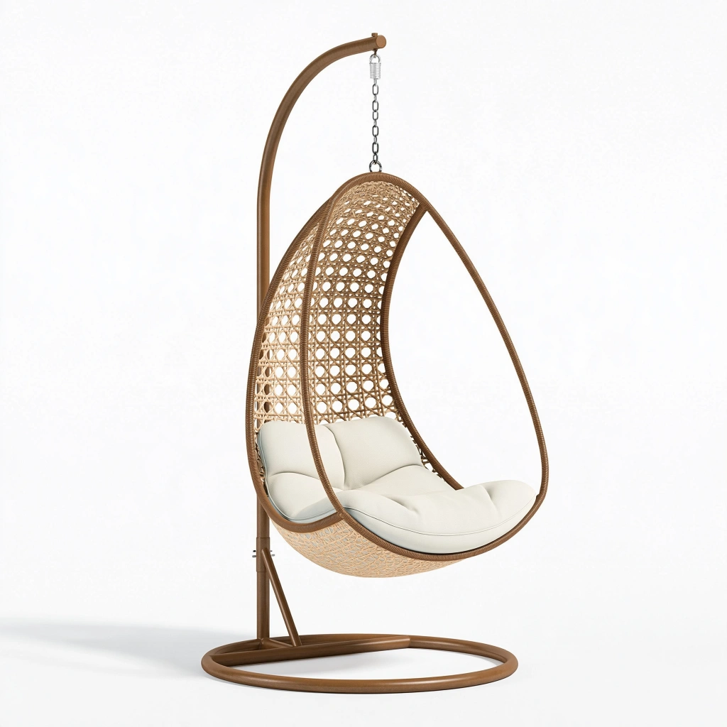 Hängesessel 105 x 105 x 195 cm Rattan Braun mit Metallgestell für den Innenbereich