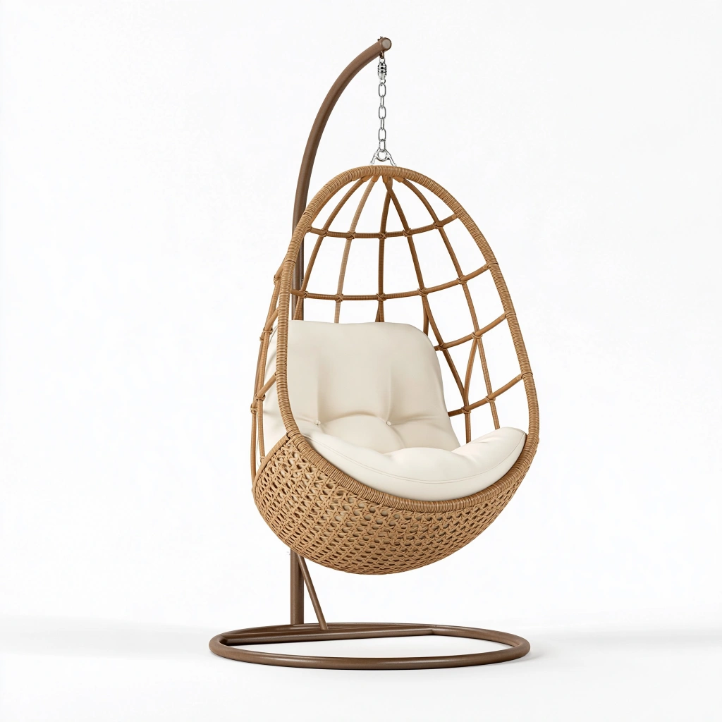 Hängesessel 105 x 105 x 195 cm Rattan Braun mit Metallgestell für Innenräume Boho-Stil