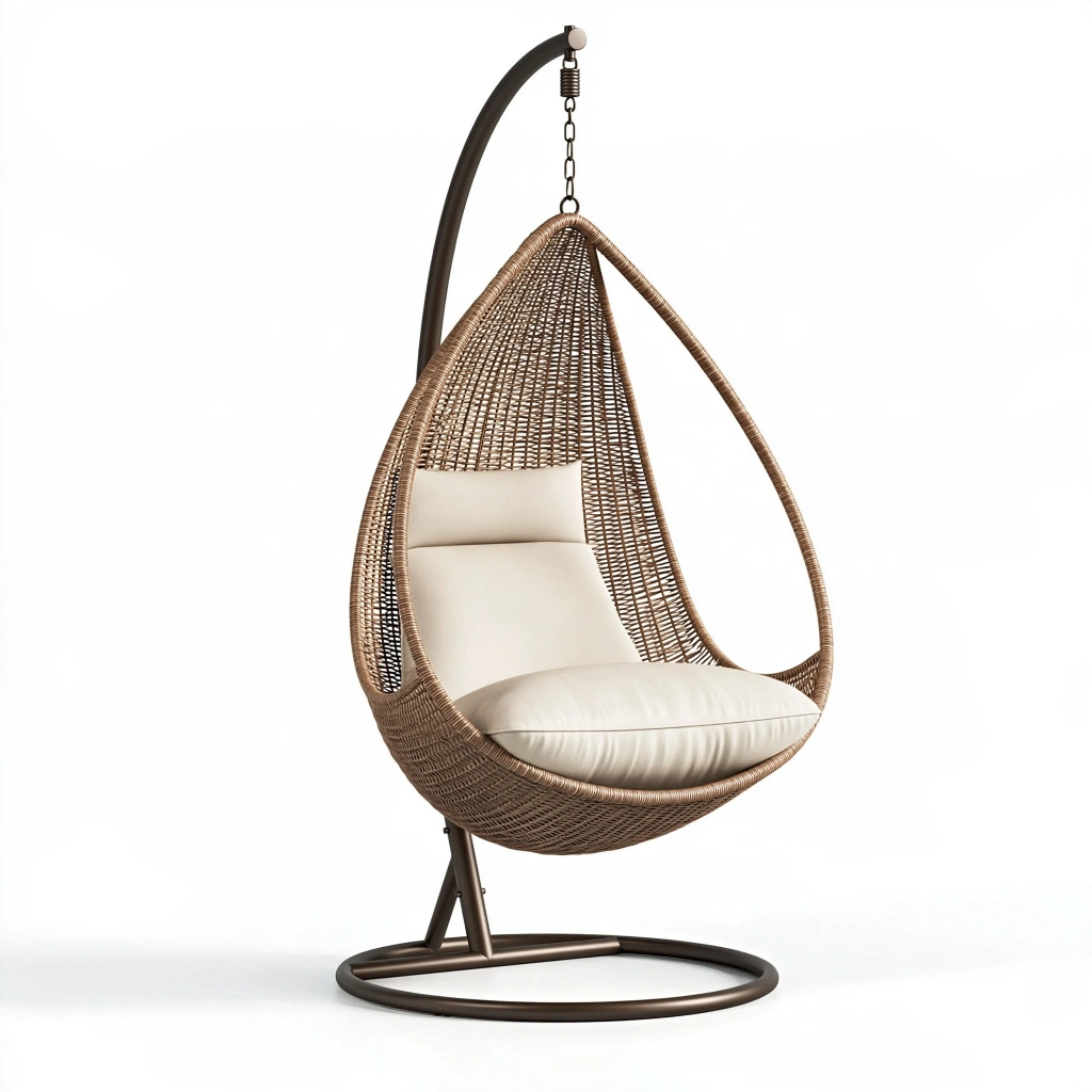 Hängesessel 105 x 105 x 195 cm braun mit Geflecht und Stahlgestell im Boho-Stil