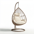 Hängesessel 105 x 105 x 195 cm aus Metall und Kunststoffgeflecht in Braun Creme mit Gestell