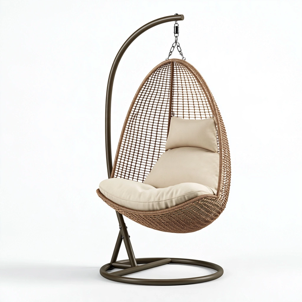 Hängesessel 110 x 100 x 195 cm aus Rattan und Stahl Braun Beige mit Standgestell