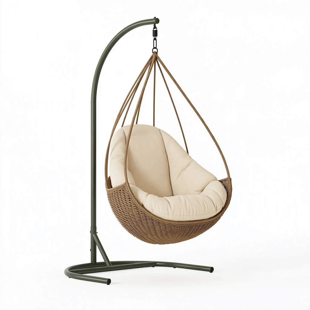 Hängesessel mit Gestell 105 x 105 x 195 cm Polyrattan Beige Grün für Innenbereich