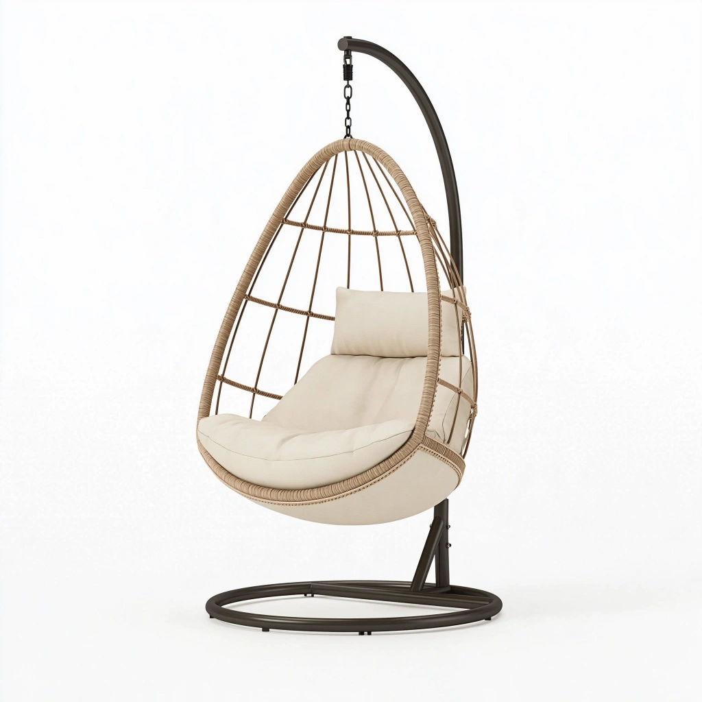 Hängesessel 105 x 105 x 195 cm mit Metallgestell in Beige und Dunkelbraun