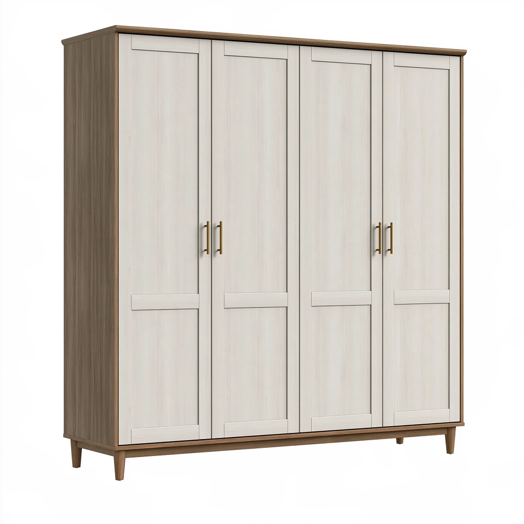 Kleiderschrank 200 cm Holzwerkstoff Weiß Braun mit 4 Türen im Landhausstil