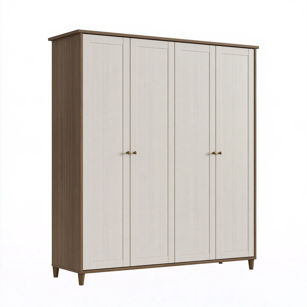 Kleiderschrank 180 x 60 x 200 cm aus Holzwerkstoff Walnuss Elfenbein - 4-türiger Stauraumschrank im modernen Stil