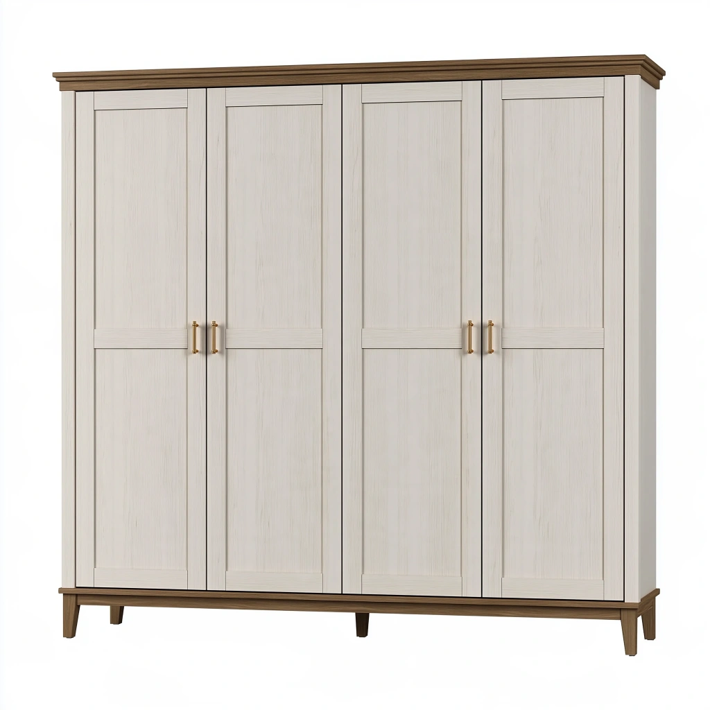 Kleiderschrank 200 x 60 x 200 cm Holzwerkstoff Weiß Braun Landhausstil mit 4 Türen