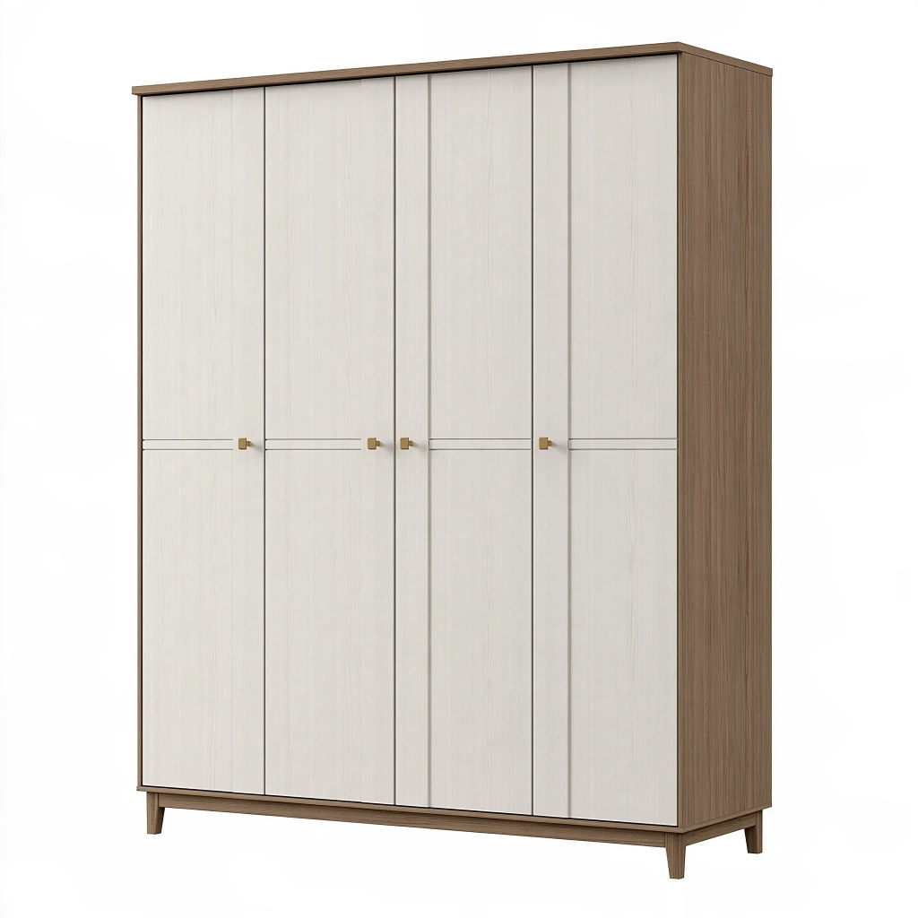 Kleiderschrank 200 x 60 x 220 cm Holzwerkstoff Weiß Walnussfarben - 4-türiger Stauraumschrank im modernen Stil