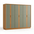 Kleiderschrank 200 x 60 x 200 cm Holzwerkstoff Grün Natur mit 4 Türen geriffelter Front