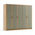 Kleiderschrank 220 x 60 x 200 cm Holz Eiche Salbeigrün mit 4 Türen im modernen Stil