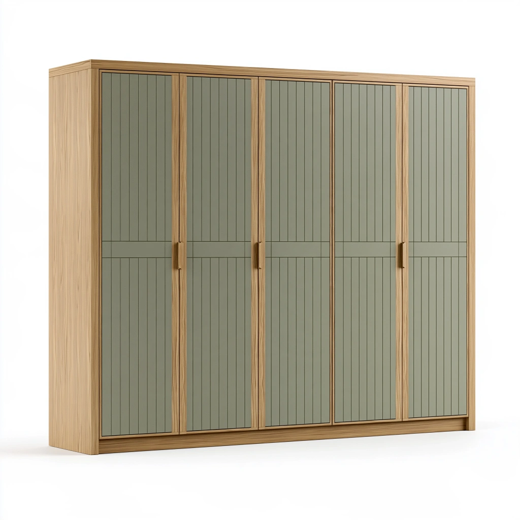 Kleiderschrank 220 x 60 x 200 cm Holz Eiche Salbeigrün mit 4 Türen im modernen Stil