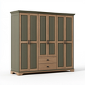 Kleiderschrank 240 x 60 x 220 cm Olivgrün Eichenholzoptik mit 6 Türen 2 Schubladen Landhausstil