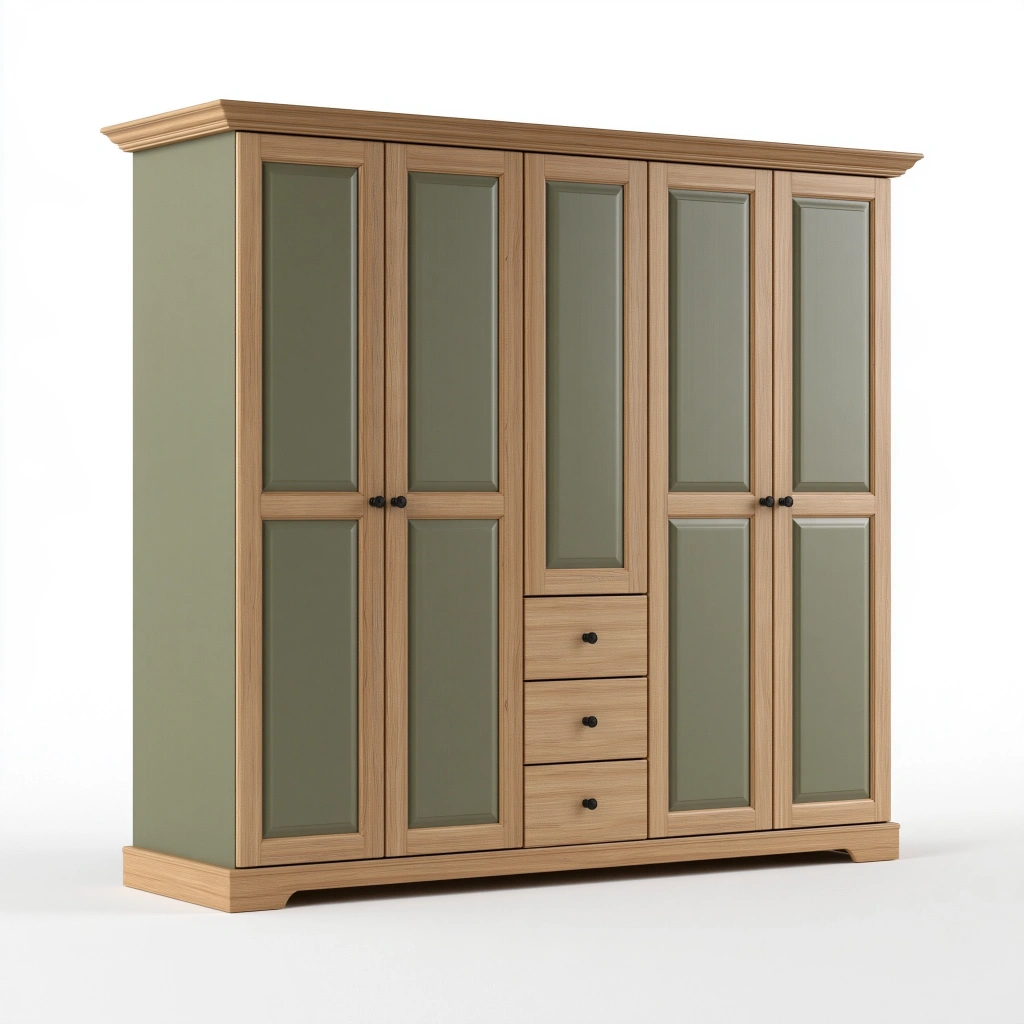 Kleiderschrank 220 x 60 x 220 cm Holzwerkstoff Naturgrün mit 4 Türen und 3 Schubladen Landhausstil