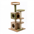 Kratzbaum 60 x 50 x 160 cm Holz Sisal Beige Grün mit Katzenhöhlen und Liegeflächen