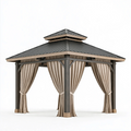 Gartenpavillon 300 x 300 x 320 cm Holz Metall Anthrazit Beige mit Vorhängen