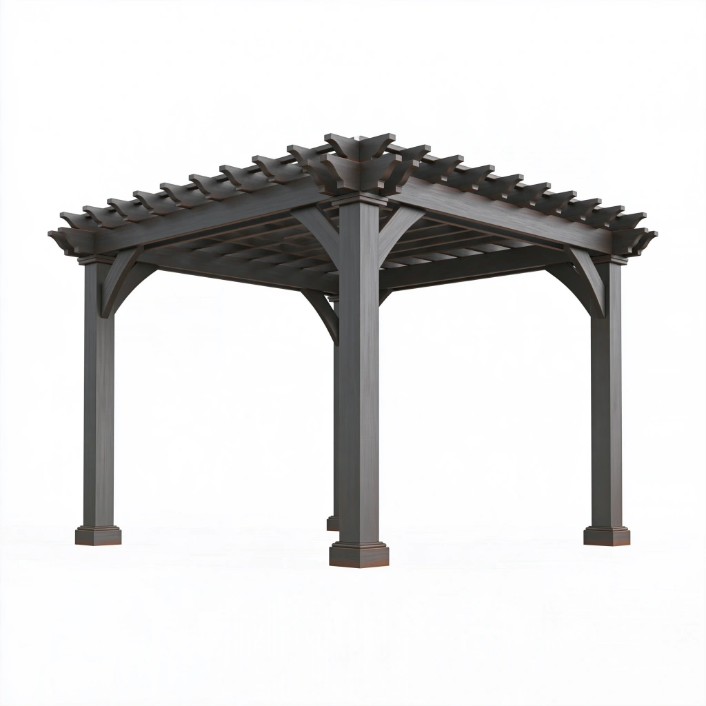 Pergola 300 x 300 x 240 cm aus Holz dunkelbraun mit offenem Lamellendach für Garten