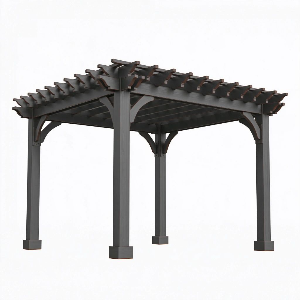 Gartenpergola 300 x 300 x 240 cm aus Holz in Anthrazit für Terrasse mit offenem Lamellendach