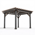 Holzpergola 300 x 300 cm Dunkelgrau Braun freistehender Gartenpavillon mit Lamellendach