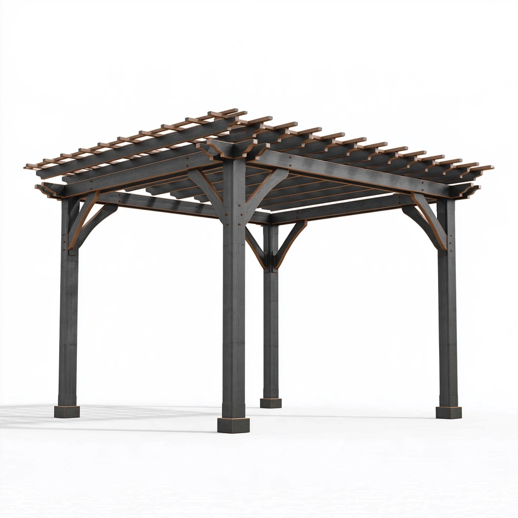 Holzpergola 300 x 300 cm Dunkelgrau Braun freistehender Gartenpavillon mit Lamellendach